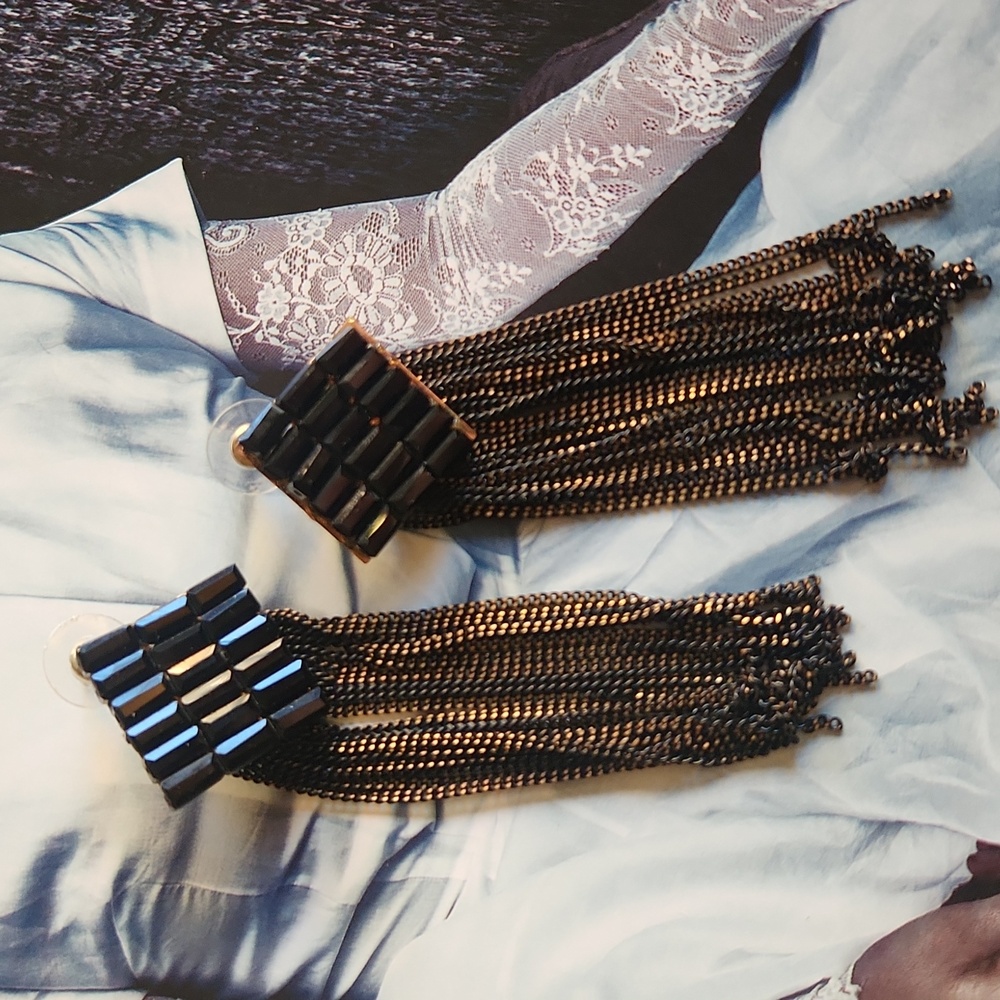Black & Gold fringe disco earrings